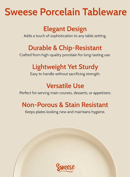 Sweese Porcelain Dinner Plates Set - 10 Inch Beige Round Dishes, 6-Pack, for Salad Serving, Scratch Resistant, Oven, Microwave Safe