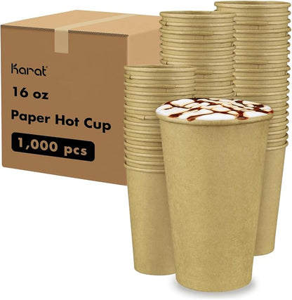 Karat 16z Kraft Paper Coffee Cups Disposable, Leak-Resistant Double Poly-Lined by Karat