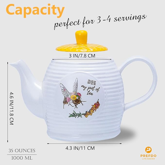 Porcelain Tea Pot Honey Bee Pattern Ceramic Teapot White Coffee Pot Water - Image 3