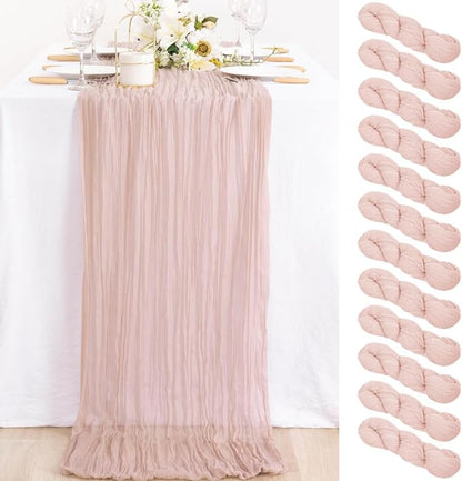 12 Pack Pink Table Runner 10ft Rustic Gauze Cheesecloth Table Decor | by MLMC