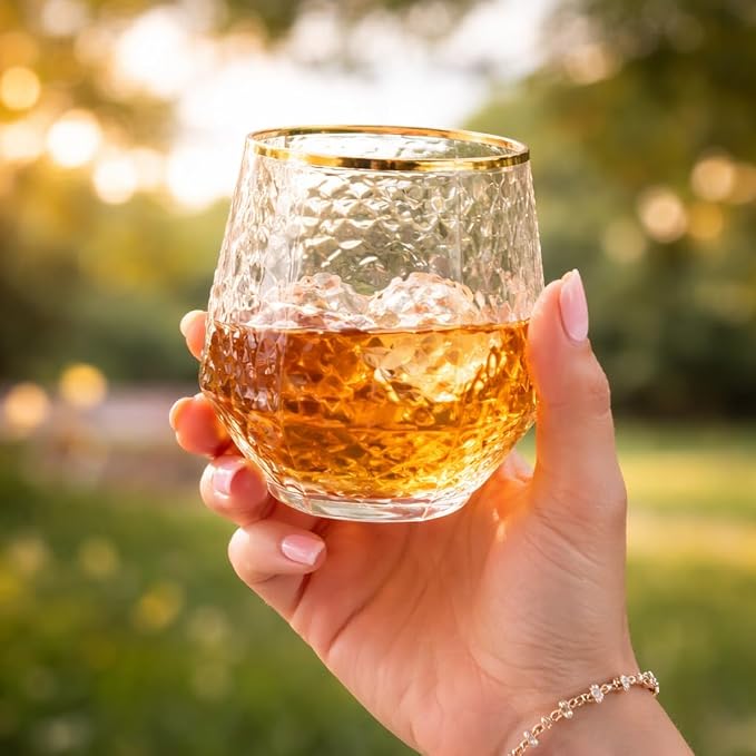 40 Pack Disposable Plastic Wine Glasses 12oz Diamond Gold Rim Stemless | - Image 4