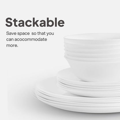 Cello Regal Dinnerware Set of 18 pieces, Service for 6, Chip & Scratch Resistant, Lightweight Round Plates and Bowls Set, Microwave & Dishwasher safe, Opalware Dinner Set, Plain