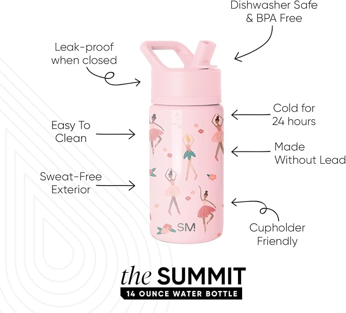 Simple Modern Kids Water Bottle & Toddler Cup | 14oz | Ballerina | Insulated - Image 2