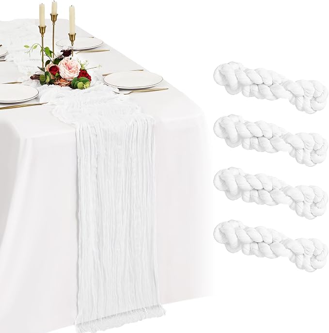 4 Pack Cheesecloth Table Runner 10FT White Table Runner Boho Gauze Cheese Cloth by Showgeous