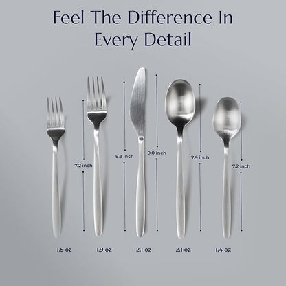 JazzUpCo Tia Flatware non toxic 18/10 stainless steel dishwasher safe (Matte Silver, 4 Person Set (20 Pieces))