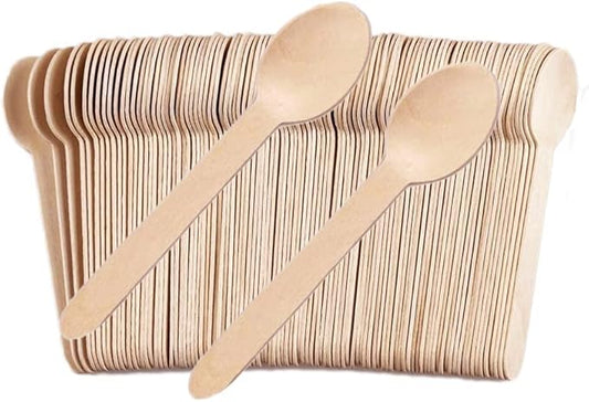 100 Pack Bamboo Spoons Disposable - 6 Inch Biodegradable Cutlery Set for Parties, Weddings & Camping - Heavy Duty, Compostable Birch Wood Utensils (Eco Conscious Alternative to Plastic) of TANGTEA