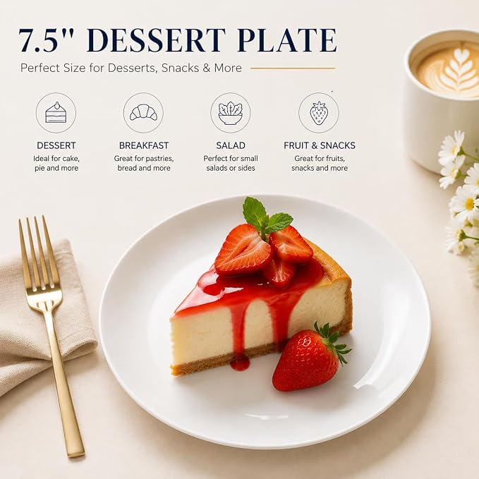 White Dessert Plates Set of 6, 7.5 Inch Ceramic Appetizer Plates, Small - Image 4