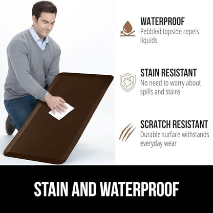 GORILLA GRIP Comfortable Cushioned Kitchen Mats for Floor, 48x20, Waterproof and Stain Resistant Soft Top, 3/4 Inch Thick Ergonomic Standing Desk Anti Fatigue Mat, Foam Supports Ankles and Feet, Brown