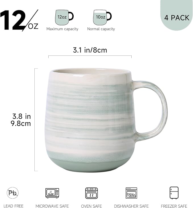 Coffee Mugs Set of 4, 12oz Stoneware Coffee Cups - Image 3