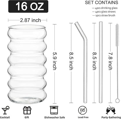 ALINK Ribbed Drinking Glass Cups - Image 2