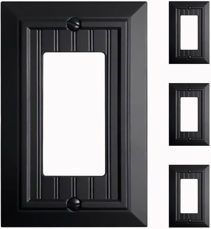 Beadboard Outlet Covers Wall Plates, Bamboo Fiber Light Switch Covers, Natural Material Electric Receptacle Decorative Switch Plate Outlet Cover Matte Black (1 Gang Decorator 4 Pack)