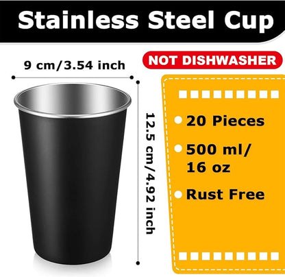 Mimorou 20 Pack 16 oz Stainless Steel Pint Cups Metal Cups Unbreakable Drinking - Image 2