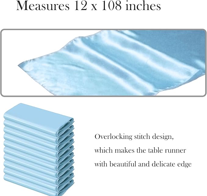 10PCS Baby Blue Satin Table Runner 12 x 108 Inches - Image 2