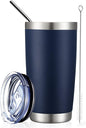 COMOOO 20oz Navy Double Wall Vacuum Insulated Travel Mug, Stainless Steel Tumbler with Lid, Durable Powder Coated Insulated Coffee Cup for Cold & Hot Drinks, 1 Pack