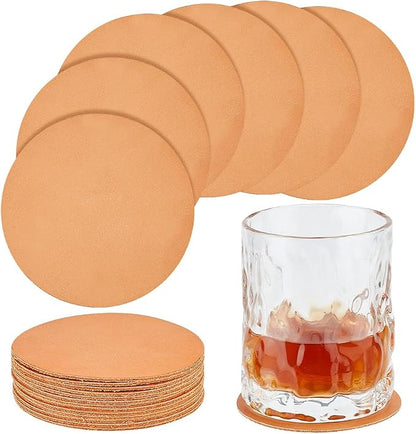 OLYCRAFT 30Pcs Genuine Leather Coasters 3.1 Inch Peru Round Leather by OLYCRAFT