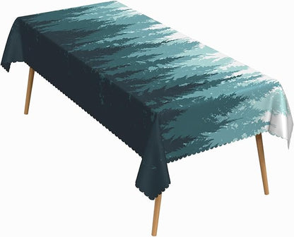 52x70 Inch Nature Rectangular Tablecloth Forest Silhouette Painting Table Cloth Waterproof Durable Table Cover for Picnic Indoor Gaming Room Decor