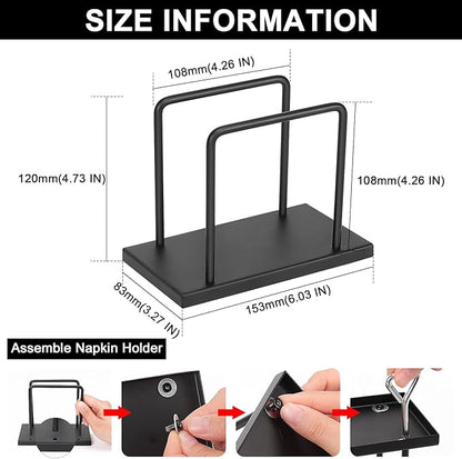 Livabber Napkin Holder, Metal Napkin Storage Modern Freestanding Tissue Paper Dispenser for Table Kitchen Countertop (Metal Base, Black)