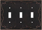 French Cabriole Decorative Wall Plate Switch Plate Outlet Cover (Triple Toggle, Aged Bronze)