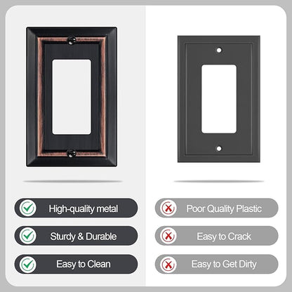 Metal Wall Plate for Electrical Outlets, Decorative Aged Bronze Switch Plates Outlet Cover, Light Switch Cover Plate, 1-Gang Wall Plates (Single Decoretor, 6 Pack)