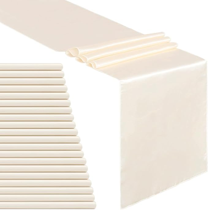 Ivory Table Runners 20 Pack 12x108 inch Silk Satin Smooth Fabric | Satin Table by B-COOL