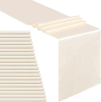 Ivory Table Runners 20 Pack 12x108 inch Silk Satin Smooth Fabric | Satin Table by B-COOL