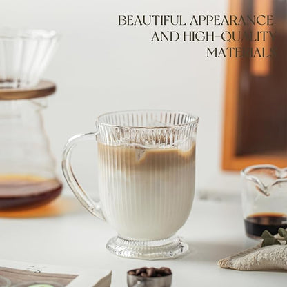 KEMORELA 16oz Ribbed Glass Coffee Mugs Set, Large Glass Mugs - Image 4