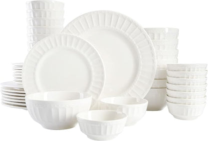 Gibson Home Zen Buffet Porcelain Ceramic Dinnerware Sets for 8, Plates and Bowls Set (40pcs), White Embossed Dishes