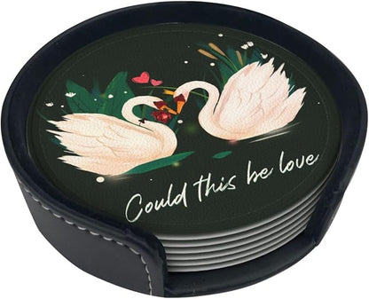 Drink Coasters with Holder Stand Set of 6, Swan Pu Leather Absorbent Coasters - Image 6