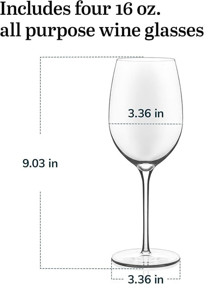 Libbey Signature Kentfield All Purpose Wine Glasses Set of 4, Red and White Long Stem Wine Glasses, Curvature Wine Glass Gift Set for All Occasions
