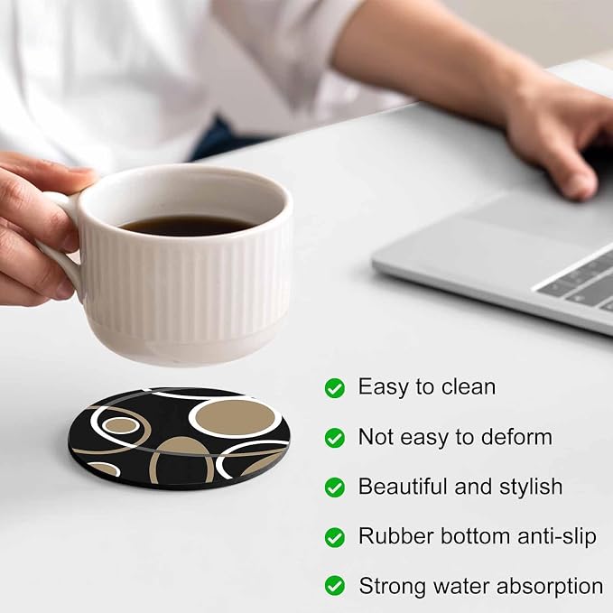 Black Brown Coasters Set of 2, Non-Slip Cup Coaster Mat - Image 4