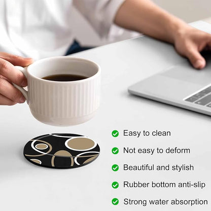Black Brown Coasters Set of 4, Non-Slip Cup Coaster Mat - Image 4
