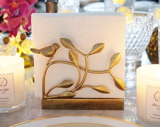 Golden Bird Vertical Napkin Holder | Elegant Sturdy Disposable Paper Hand Towel by ChezJuJu
