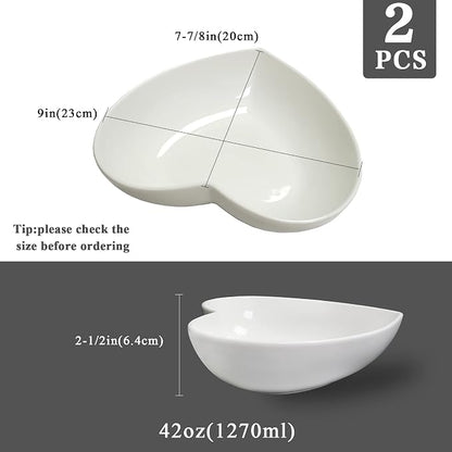 2pcs 9 inch Porcelain Heart Shaped Bowls Deep Salad Plates, Extra Large Heart - Image 2