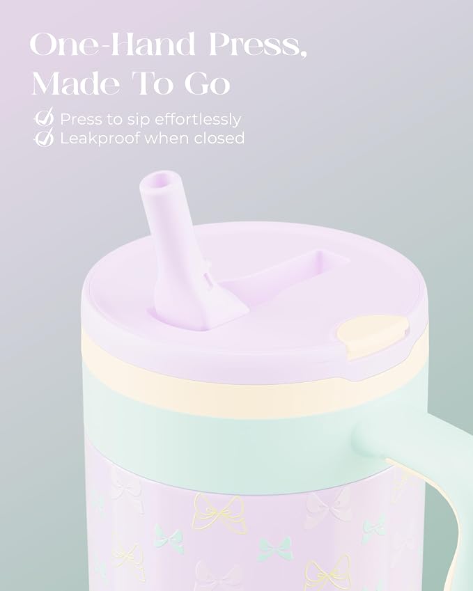 40 oz Insulated Tumbler with Handle and Push-Button Straw Lid, Stainless Steel - Image 3