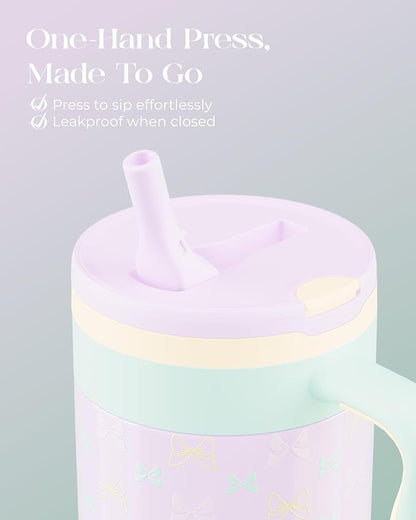 40 oz Insulated Tumbler with Handle and Push-Button Straw Lid, Stainless Steel - Image 3