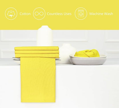 PurpleEssences Set of 12 Cloth Dinner Napkins 100% Cotton 18x18 Inch - Soft Durable Washable - Ideal for Farmhouse Party Christmas Holiday Winter - Perfect Everyday Use Table Linen - Yellow
