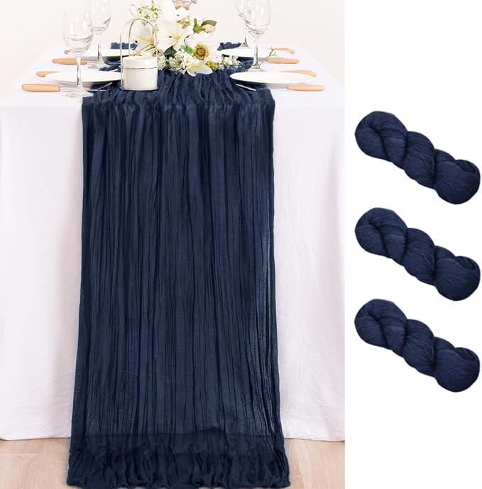 3 Pack Navy Blue Cheesecloth Table Runner 10ft Rustic Outdoor Decor | by MLMC