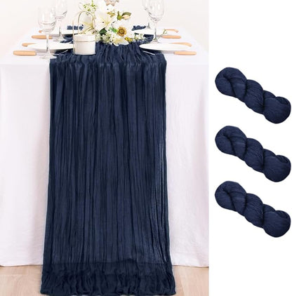 3 Pack Navy Blue Cheesecloth Table Runner 10ft Rustic Outdoor Decor | by MLMC
