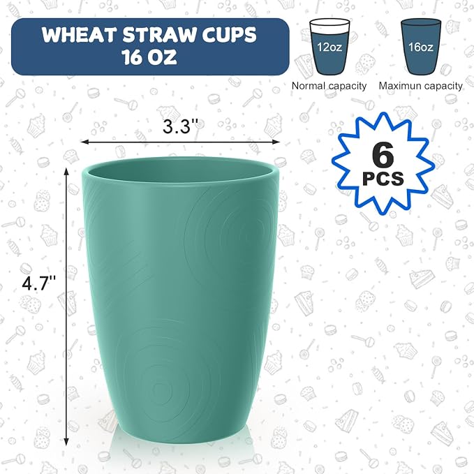Reusable Wheat Straw Cups 6 PCS, Unbreakable 16 OZ Plastic Cup Alternative - Image 2
