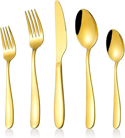 60-Piece Gold Silverware Set, CXJY Stainless Steel Flatware Set by CXJY