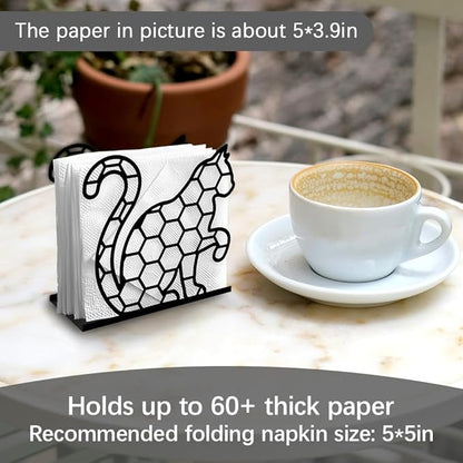 Hexagon Cat Decorative Black Metal Napkin Holder for Table, 4.9" x 4.7" x 2" Kitty Animal Standing Napkin Holder for Home Kitchen Restaurant Picnic Party Coffee Bar Dining Room