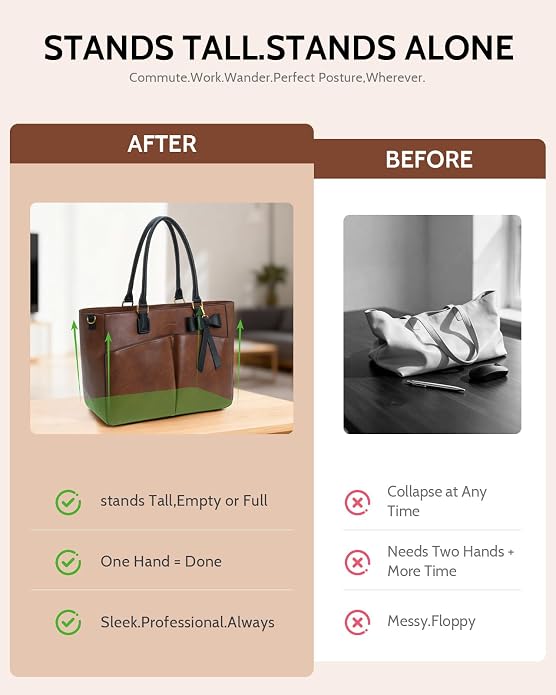 Laptop Tote Bag for Women, Leather Work Tote Bags - Image 6
