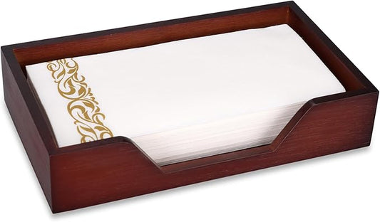 Bamboo Napkin Holder for Kitchen Table Bathroom Paper Towel Holder Farmhouse Flat Napkin Holders Brown Guest Towel Holder Hand Towel Tray Rectangle Napkin Holder