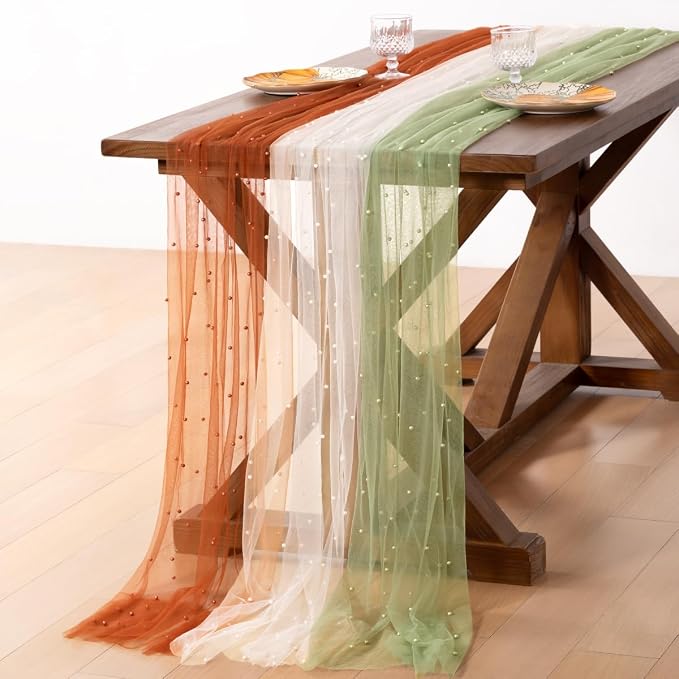 Pearl Table Runner Fall Mix&Match Tulle Gauze Sheer Wedding Decor | Terracotta by Socomi