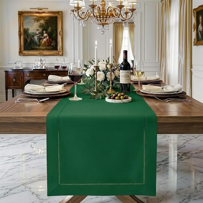 Signature Linen™ by D'Moksha Eden Green Table Runner 120 Inches Long, 100% Pure by DMokshaHomes