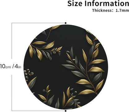 4Pcs Leather Coaster for Drinks Golden Olive Branch Cup Coasters Aesthetic - Image 2