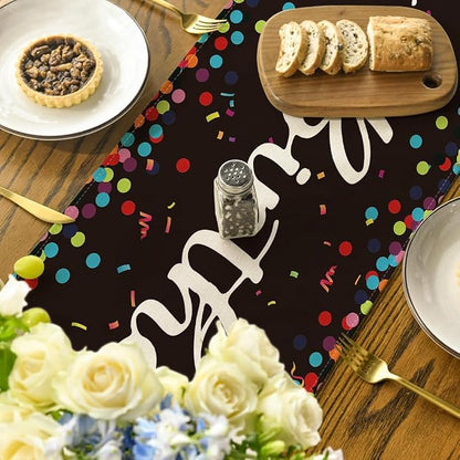 Artoid Mode Polka Dot Black Happy Birthday Table Runner, Seasonal Kitchen - Image 4