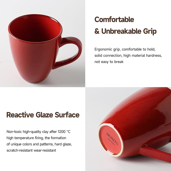 MONITO 17oz Ceramic Coffee Mugs Set of 6, Glossy Red Large Mugs - Image 4