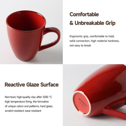 MONITO 17oz Ceramic Coffee Mugs Set of 6, Glossy Red Large Mugs - Image 4