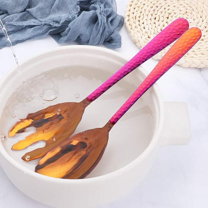 Salad Spoon and Fork Set, 12 Inch Stainless Steel Salad Server, Magic Red - Image 5